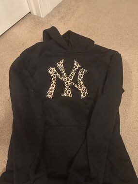 Black Hoodie with Leopard Print NY Logo